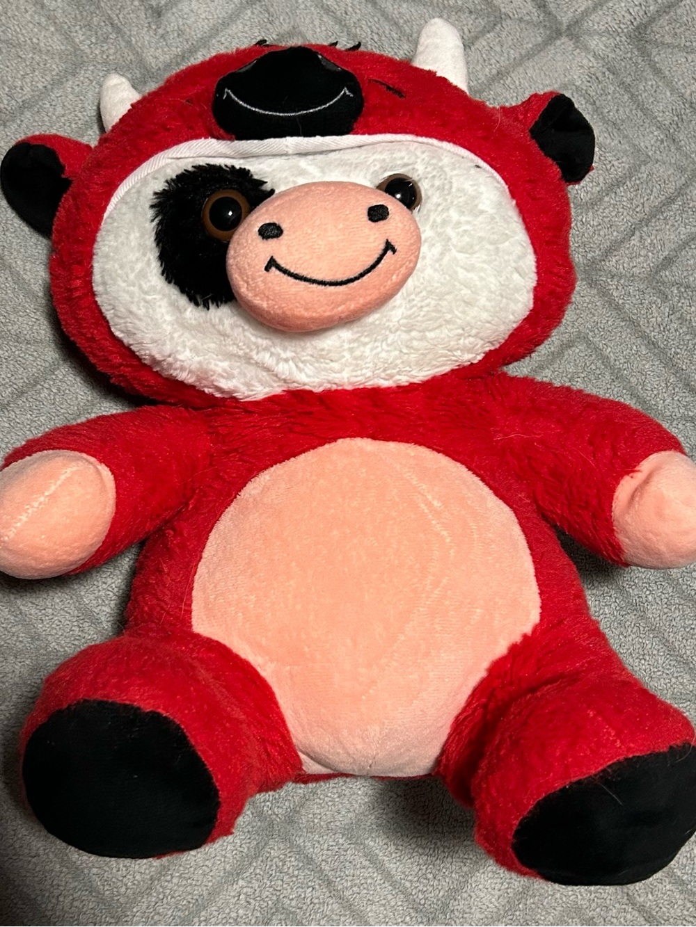 Red Plush Cow Stuffed Animal with Peach Accents - Soft Kids Toy